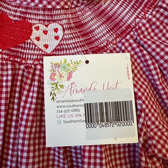 Girls Valentine's Red & White Gingham Smocked Heart Embroidery Dress Brand New - Picture 3 of 16